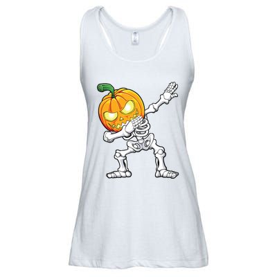 Halloween Boy Dabbing Skeleton Scary Pumpkin Jack O Lantern Ladies Essential Flowy Tank