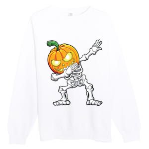 Halloween Boy Dabbing Skeleton Scary Pumpkin Jack O Lantern Premium Crewneck Sweatshirt