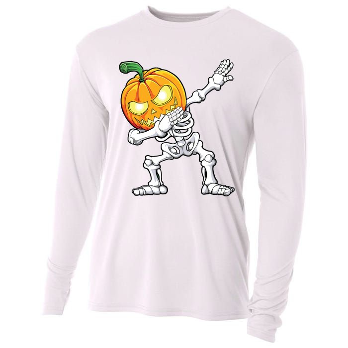 Halloween Boy Dabbing Skeleton Scary Pumpkin Jack O Lantern Cooling Performance Long Sleeve Crew