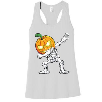 Halloween Boy Dabbing Skeleton Scary Pumpkin Jack O Lantern Women's Racerback Tank