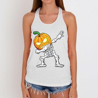 Halloween Boy Dabbing Skeleton Scary Pumpkin Jack O Lantern Women's Knotted Racerback Tank