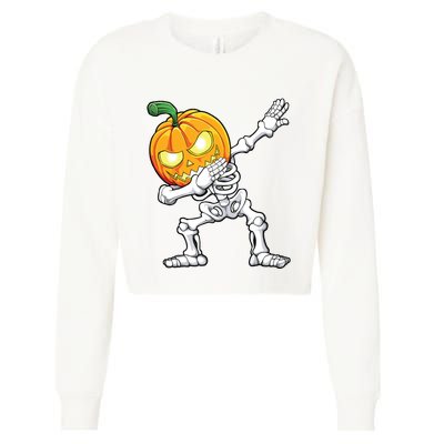 Halloween Boy Dabbing Skeleton Scary Pumpkin Jack O Lantern Cropped Pullover Crew