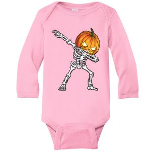 Halloween Boy Dabbing Skeleton Scary Pumpkin Jack O Lantern Baby Long Sleeve Bodysuit