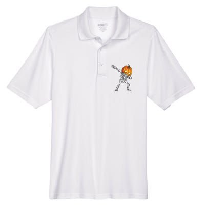 Halloween Boy Dabbing Skeleton Scary Pumpkin Jack O Lantern Men's Origin Performance Piqué Polo