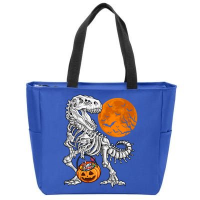 Halloween Boys Dinosaur Skeleton T Rex Scary Pumpkin Moon Gift Zip Tote Bag