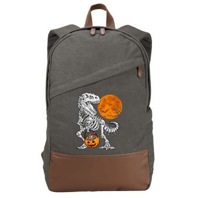 Halloween Boys Dinosaur Skeleton T Rex Scary Pumpkin Moon Gift Cotton Canvas Backpack