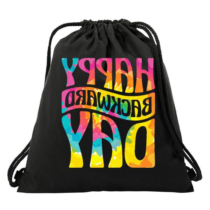 Happy Backward Day and Backward Reversed Day Drawstring Bag