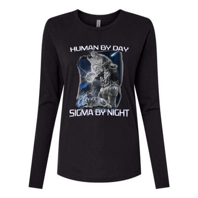 Human By Day Sigma By Night Alpha Wolf And Women Womens Cotton Relaxed Long Sleeve T-Shirt