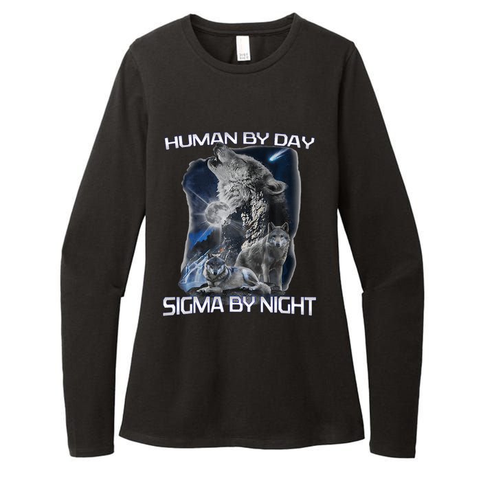 Human By Day Sigma By Night Alpha Wolf And Women Womens CVC Long Sleeve Shirt