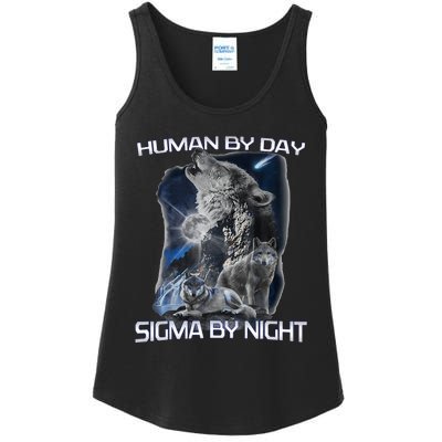 Human By Day Sigma By Night Alpha Wolf And Women Ladies Essential Tank