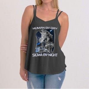 Human By Day Sigma By Night Alpha Wolf And Women Women's Strappy Tank