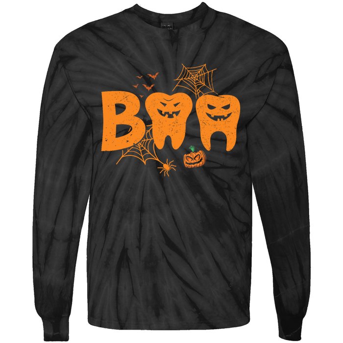 Halloween Boo Dentist Pumpkin Costume Dental Assistant Tie-Dye Long Sleeve Shirt