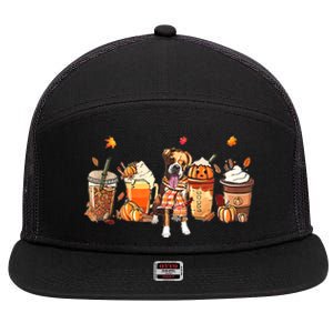 Halloween Boxer Dog Fall Coffee Pumpkin Spice Latte 7 Panel Mesh Trucker Snapback Hat