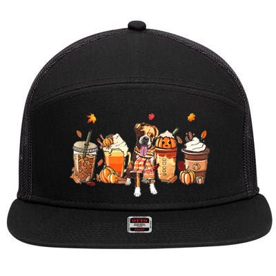 Halloween Boxer Dog Fall Coffee Pumpkin Spice Latte 7 Panel Mesh Trucker Snapback Hat