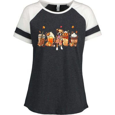 Halloween Boxer Dog Fall Coffee Pumpkin Spice Latte Enza Ladies Jersey Colorblock Tee