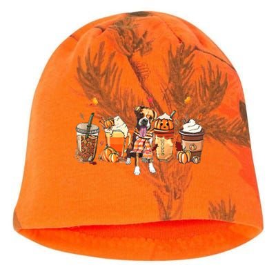 Halloween Boxer Dog Fall Coffee Pumpkin Spice Latte Kati - Camo Knit Beanie