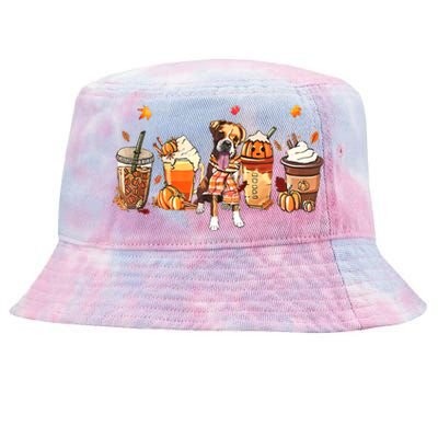 Halloween Boxer Dog Fall Coffee Pumpkin Spice Latte Tie-Dyed Bucket Hat