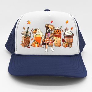 Halloween Boxer Dog Fall Coffee Pumpkin Spice Latte Trucker Hat