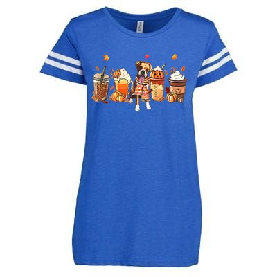 Halloween Boxer Dog Fall Coffee Pumpkin Spice Latte Enza Ladies Jersey Football T-Shirt