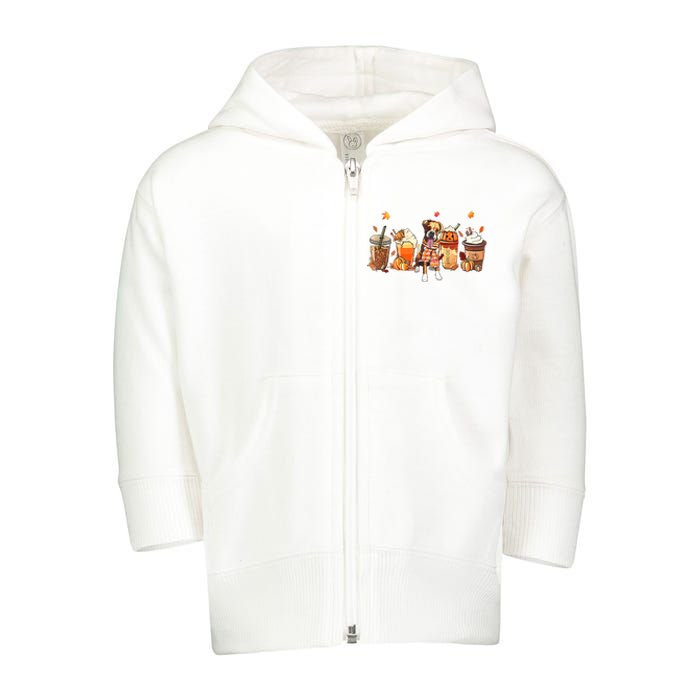 Halloween Boxer Dog Fall Coffee Pumpkin Spice Latte Toddler Zip Fleece Hoodie