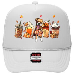 Halloween Boxer Dog Fall Coffee Pumpkin Spice Latte High Crown Mesh Back Trucker Hat