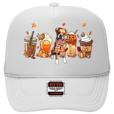 Halloween Boxer Dog Fall Coffee Pumpkin Spice Latte High Crown Mesh Back Trucker Hat