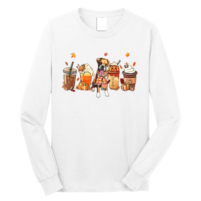 Halloween Boxer Dog Fall Coffee Pumpkin Spice Latte Long Sleeve Shirt