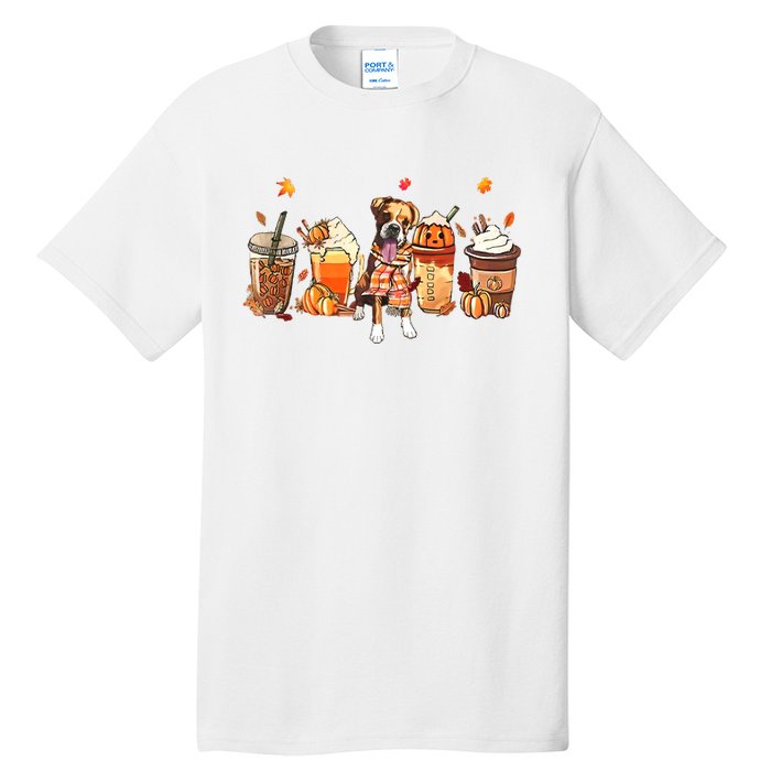 Halloween Boxer Dog Fall Coffee Pumpkin Spice Latte Tall T-Shirt