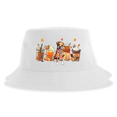 Halloween Boxer Dog Fall Coffee Pumpkin Spice Latte Sustainable Bucket Hat