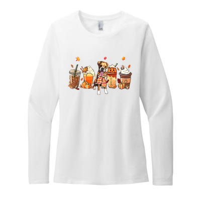 Halloween Boxer Dog Fall Coffee Pumpkin Spice Latte Womens CVC Long Sleeve Shirt