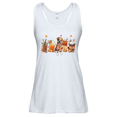 Halloween Boxer Dog Fall Coffee Pumpkin Spice Latte Ladies Essential Flowy Tank