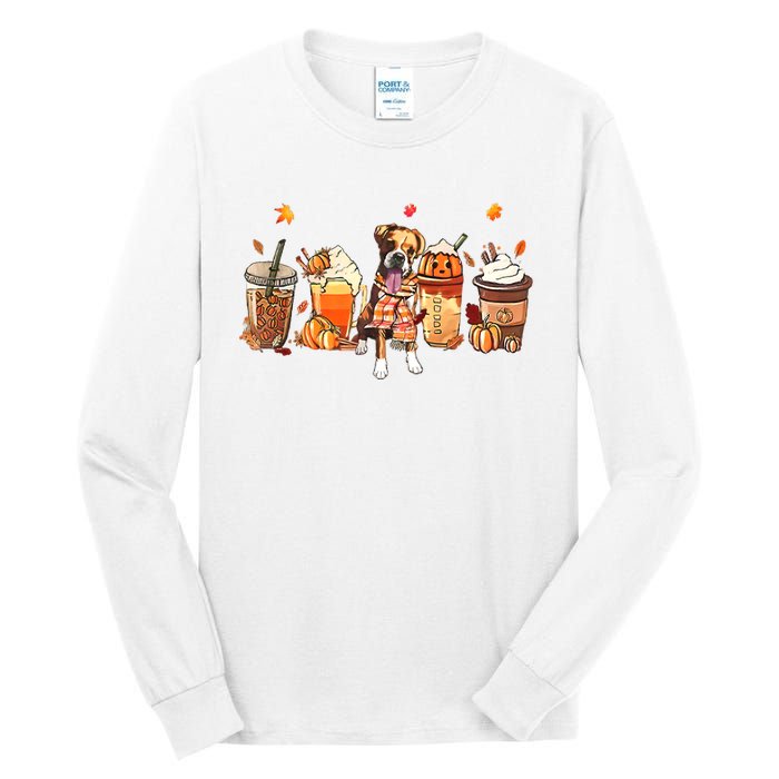 Halloween Boxer Dog Fall Coffee Pumpkin Spice Latte Tall Long Sleeve T-Shirt