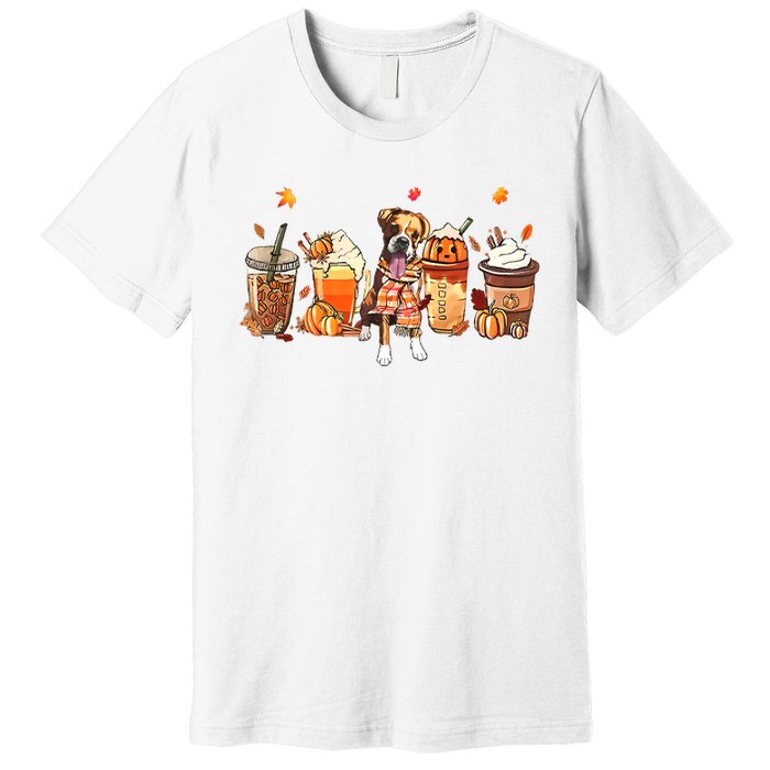 Halloween Boxer Dog Fall Coffee Pumpkin Spice Latte Premium T-Shirt