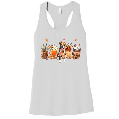 Halloween Boxer Dog Fall Coffee Pumpkin Spice Latte Women's Racerback Tank