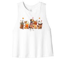 Halloween Boxer Dog Fall Coffee Pumpkin Spice Latte Women's Racerback Cropped Tank