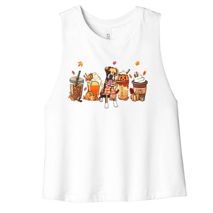 Halloween Boxer Dog Fall Coffee Pumpkin Spice Latte Women's Racerback Cropped Tank