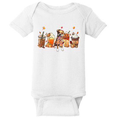 Halloween Boxer Dog Fall Coffee Pumpkin Spice Latte Baby Bodysuit