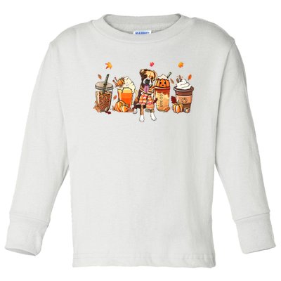 Halloween Boxer Dog Fall Coffee Pumpkin Spice Latte Toddler Long Sleeve Shirt