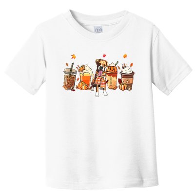 Halloween Boxer Dog Fall Coffee Pumpkin Spice Latte Toddler T-Shirt