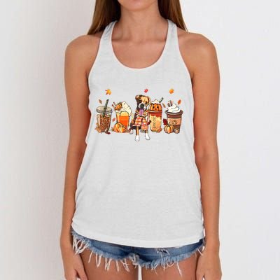 Halloween Boxer Dog Fall Coffee Pumpkin Spice Latte Women's Knotted Racerback Tank