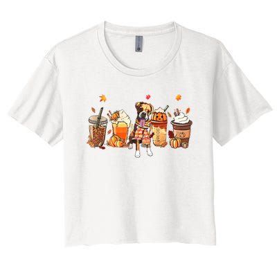 Halloween Boxer Dog Fall Coffee Pumpkin Spice Latte Women's Crop Top Tee