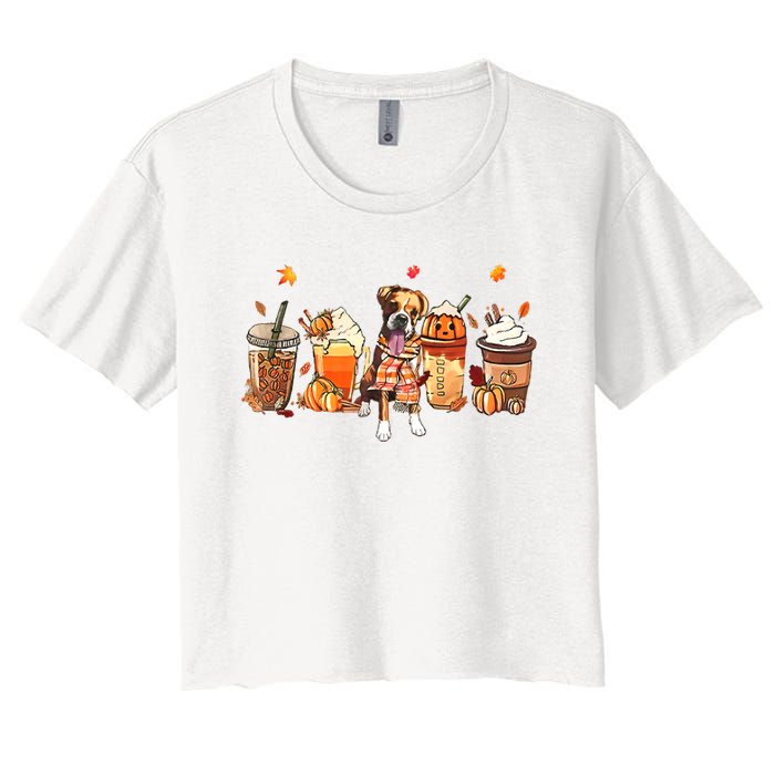 Halloween Boxer Dog Fall Coffee Pumpkin Spice Latte Women's Crop Top Tee