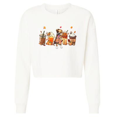 Halloween Boxer Dog Fall Coffee Pumpkin Spice Latte Cropped Pullover Crew