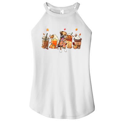 Halloween Boxer Dog Fall Coffee Pumpkin Spice Latte Women's Perfect Tri Rocker Tank