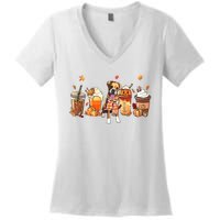 Halloween Boxer Dog Fall Coffee Pumpkin Spice Latte Women's V-Neck T-Shirt