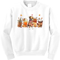 Halloween Boxer Dog Fall Coffee Pumpkin Spice Latte Kids Sweatshirt