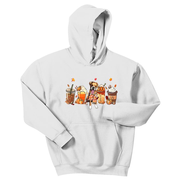 Halloween Boxer Dog Fall Coffee Pumpkin Spice Latte Kids Hoodie