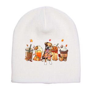 Halloween Boxer Dog Fall Coffee Pumpkin Spice Latte Short Acrylic Beanie