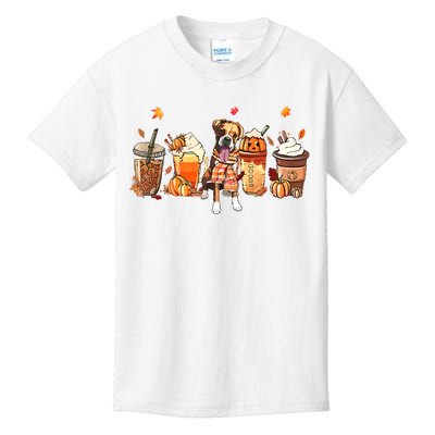 Halloween Boxer Dog Fall Coffee Pumpkin Spice Latte Kids T-Shirt