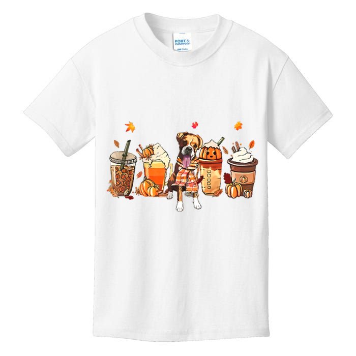 Halloween Boxer Dog Fall Coffee Pumpkin Spice Latte Kids T-Shirt